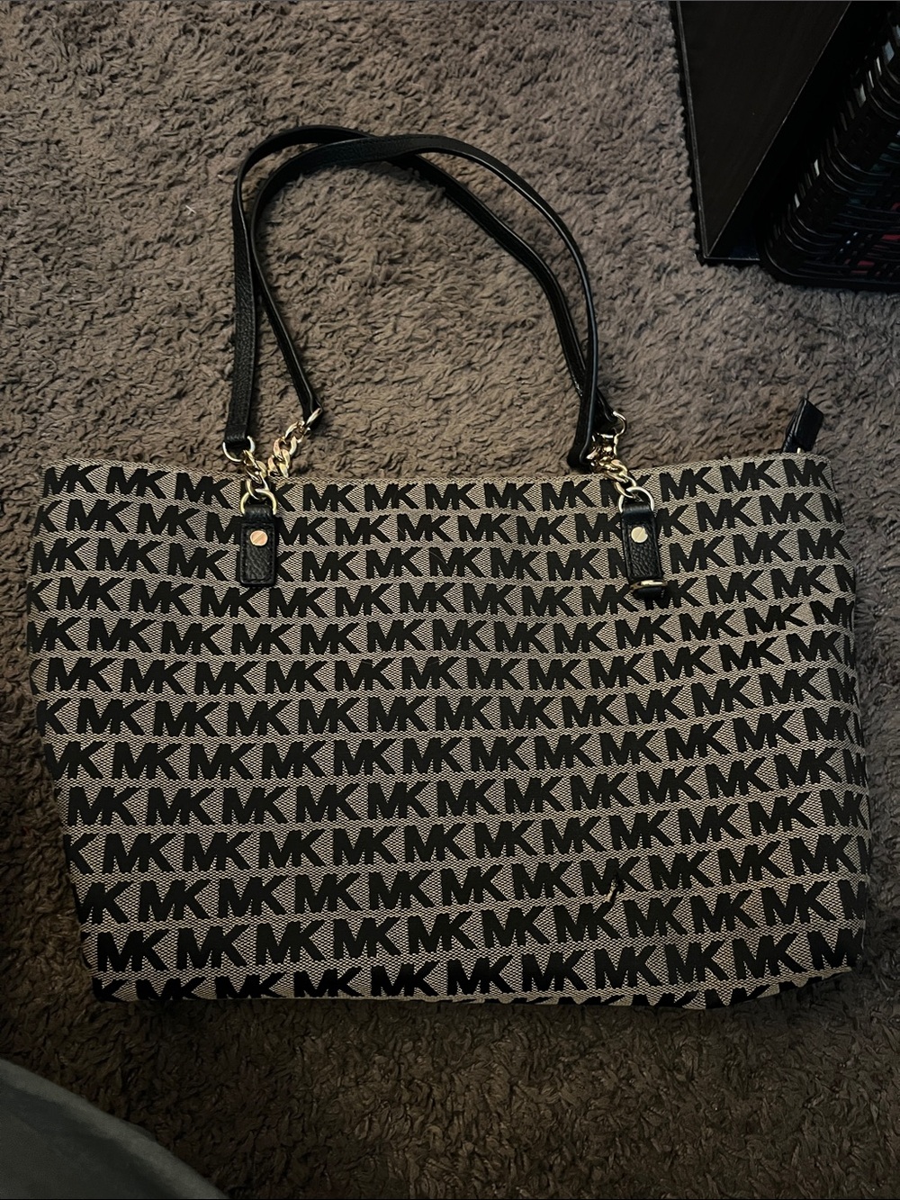Michael Kors Black and Beige MK Logo Tote